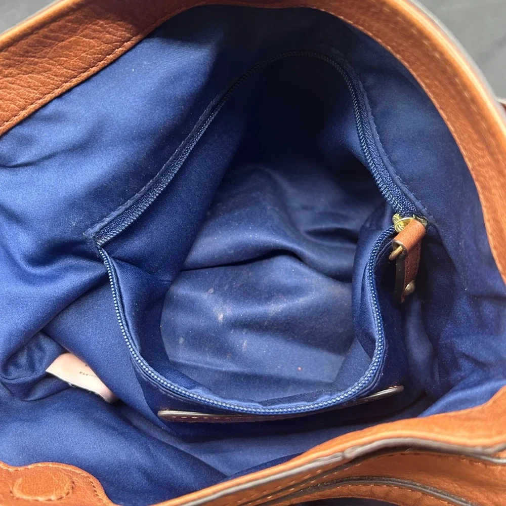 Juicy Couture Brown Buffalo Leather Satchel Crossbody Bag Gold Hardware Navy
